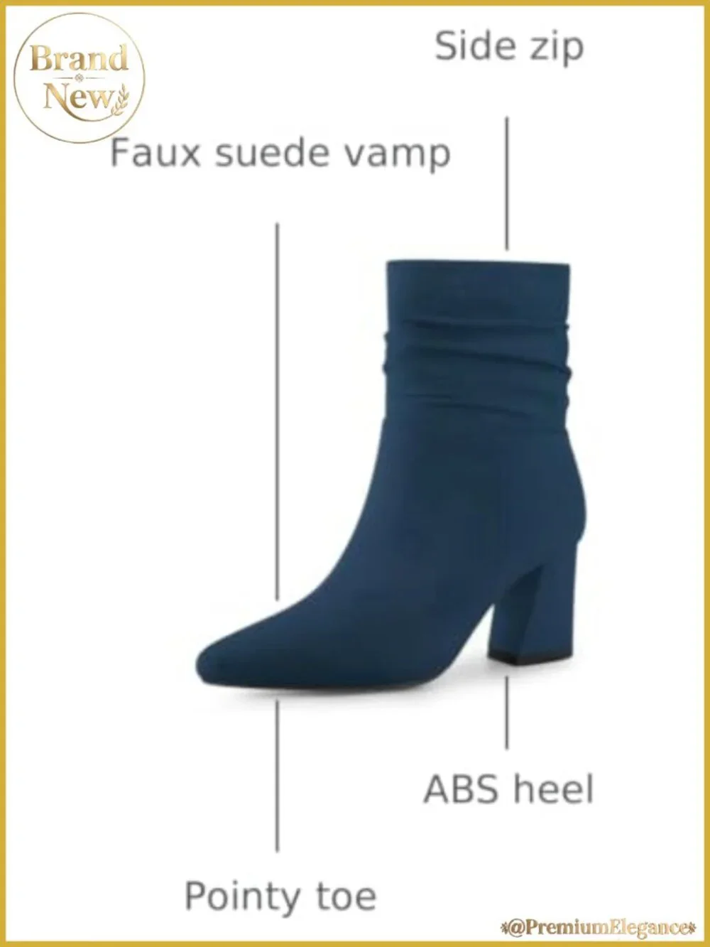 Pointy Toe Slouched Chunky Heel Ankle Boots Faux Suede Zip Booties